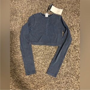 Zara Denim Blue Ribbed Top